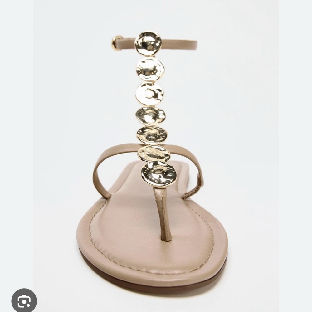 Zara metallic beaded flat sandals